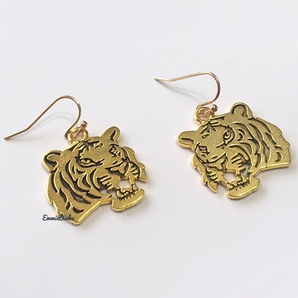 New Golden Etched Tiger Earrings | Auburn Tigers | LSU | Clemson Mascot Football - Picture 5 of 16